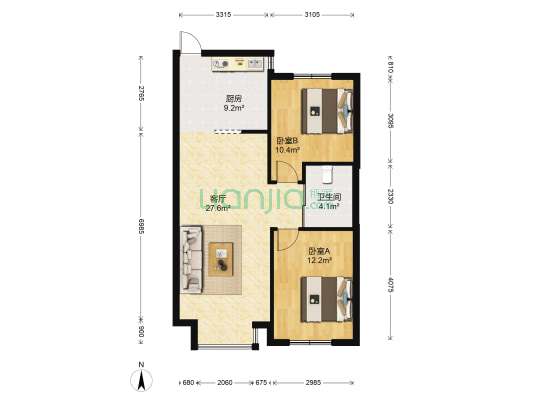 月伴林湾 2室1厅1卫 90平方