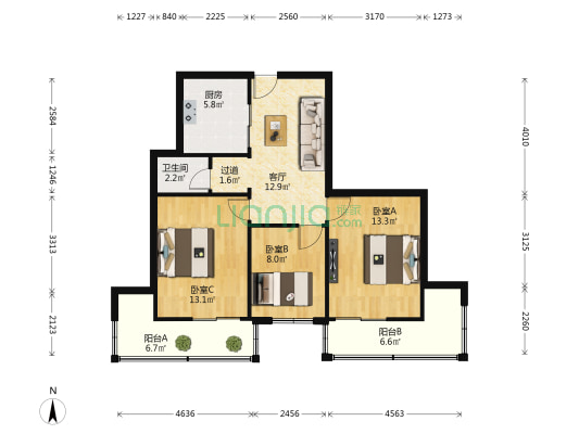 合肥二中宿舍 3室1厅1卫 76平方