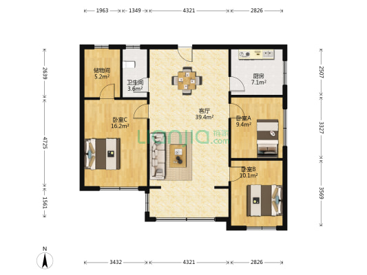 动力厂宿舍 3室1厅1卫 102平方