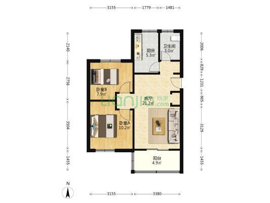 敬贤雅苑 2室1厅1卫 77平方