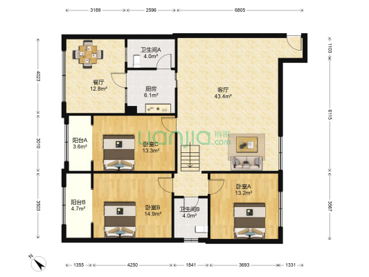庆丰街95号 3室2厅2卫 138平方