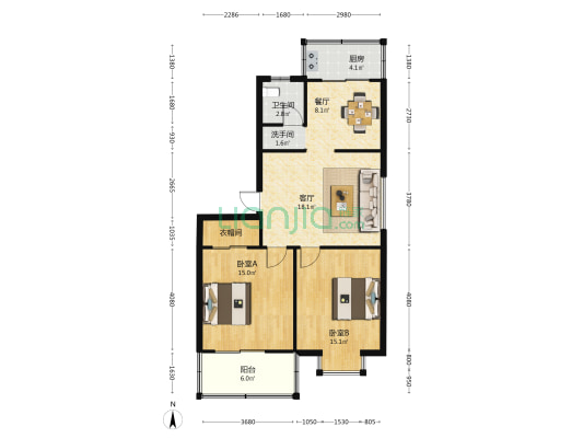 东方名苑 2室2厅2卫 98平方