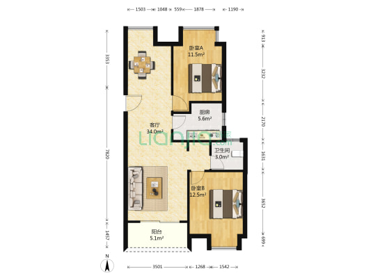 鸿文雅苑 2室1厅1卫 89平方
