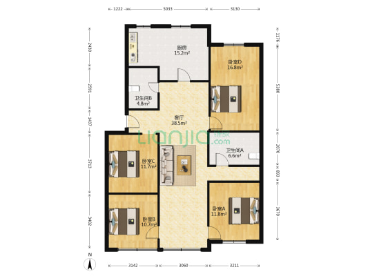 茅家小区西区 4室1厅2卫 132平方
