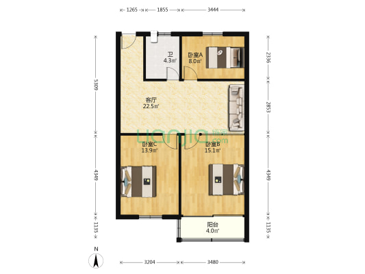 锦帆路 3室1厅1卫 77平方
