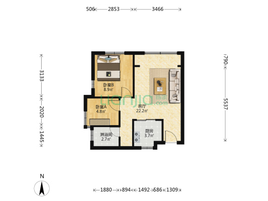 蓝天城市大厦 2室1厅1卫 62平方
