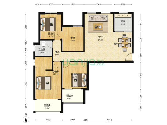 奥建鑫河湾 4室1厅1卫 136平方
