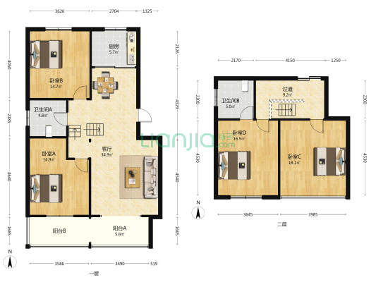 福民家园 4室1厅2卫 154平方