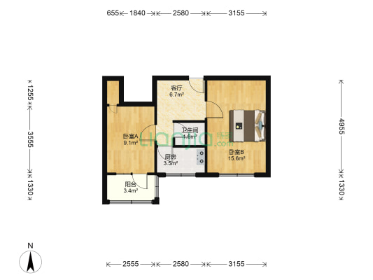 大柳树9号院 2室1厅1卫 52平方