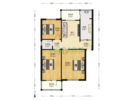 建行西院（大学东路138号） 3室1厅1卫 98平方