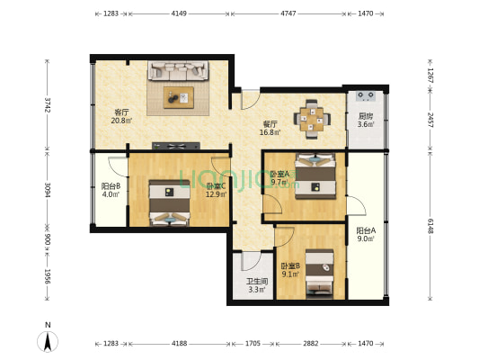 甘肃省地矿局三勘院家属院 3室2厅1卫 90平方