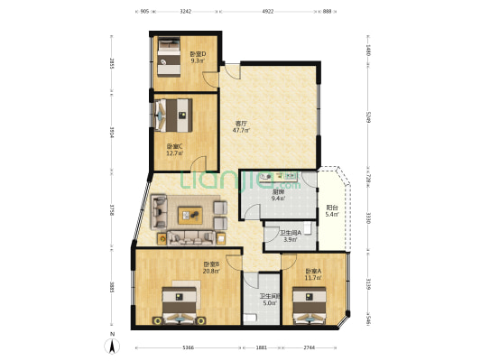 银泉北路11号 4室1厅2卫 136平方