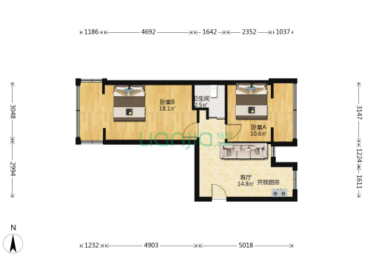 开工胡同 2室1厅1卫 53平方