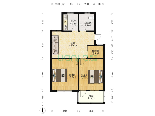 曲屯路 2室1厅1卫 72平方