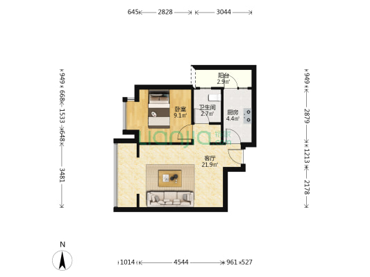 皇经楼新居二期B区 1室1厅1卫 53平方