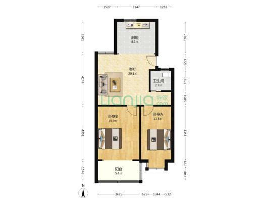 金山花苑 2室1厅1卫 74平方