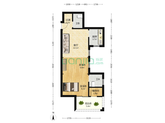 华生新城国土郡 2室1厅2卫 64平方