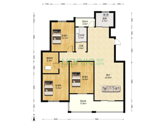 华都锦城 3室1厅1卫 142平方