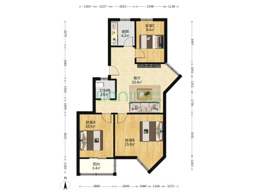 荣发楼 3室1厅1卫 85平方