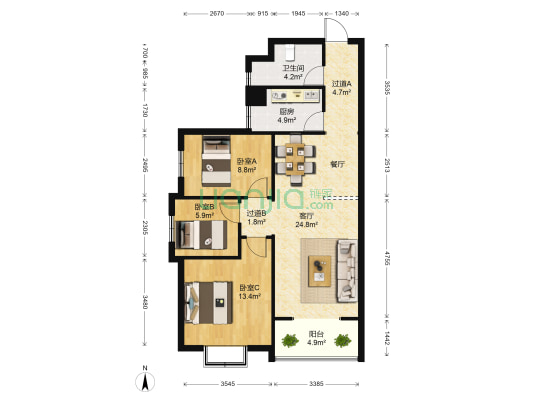 幸福馨苑 3室1厅1卫 102平方