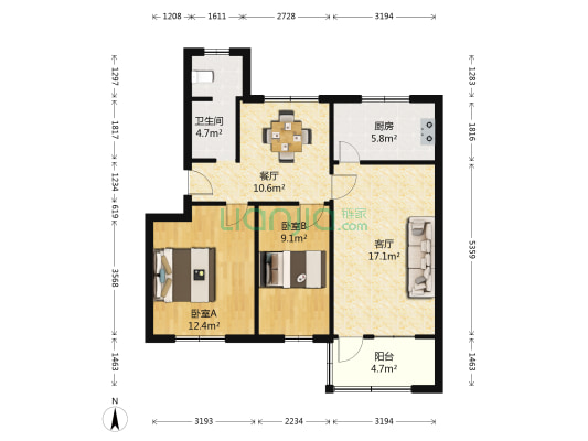 省人防办宿舍 2室2厅1卫 81平方