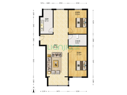 世纪花园 2室1厅1卫 124平方