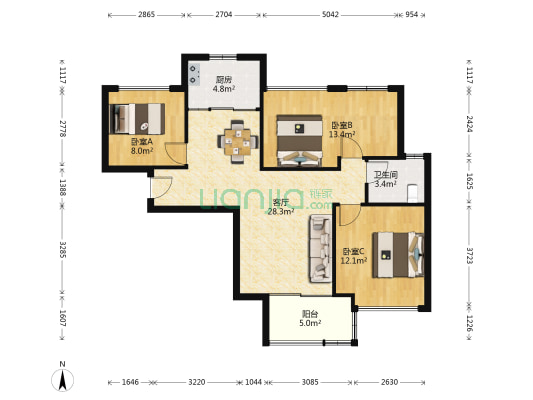 金悦领地 3室1厅1卫 87平方