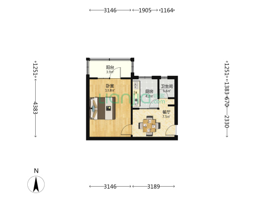 兰州石化清水桥外购楼 1室1厅1卫 34平方