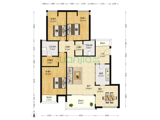 金科天湖美镇 3室2厅2卫 135平方