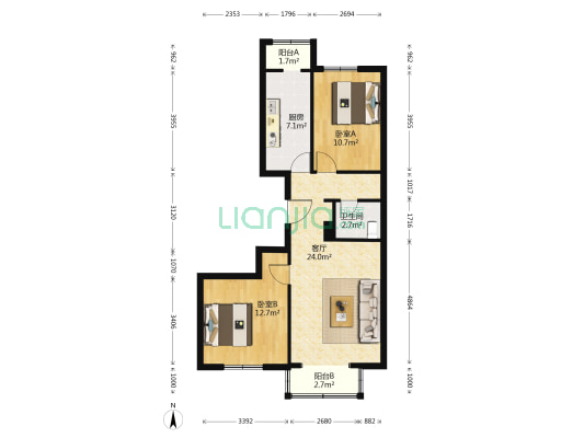 双河北里尚城 2室1厅1卫 85平方