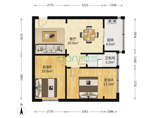 人民武装部 2室1厅1卫 61平方