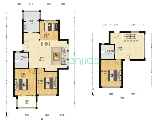 梅沁园一区 4室1厅2卫 131平方