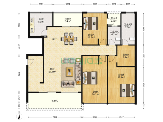 新浦江城(浦申路1288弄) 3室1厅2卫 170平方