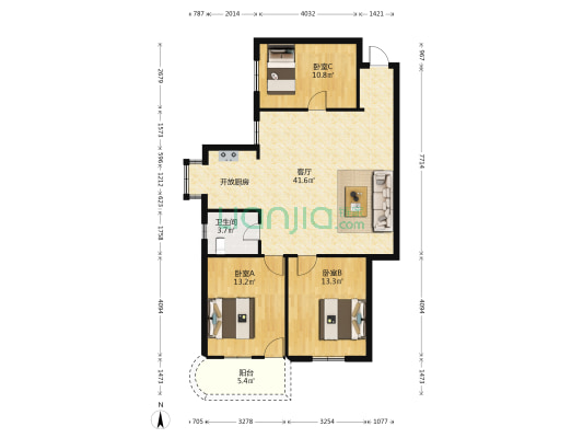天成公寓 3室1厅1卫 102平方