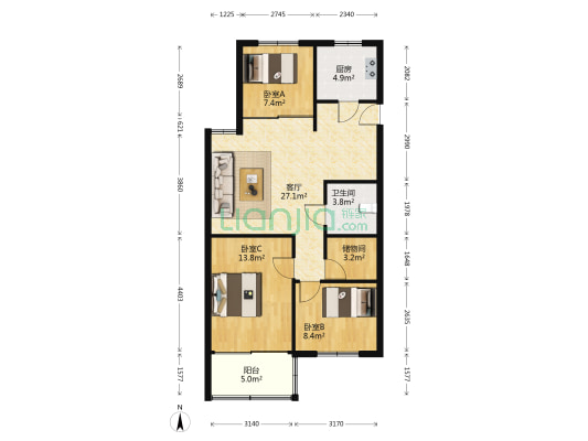 金府大楼 3室1厅1卫 93平方