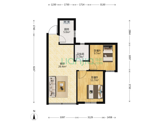 嘉皇小区 2室1厅1卫 74平方