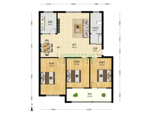 塔湾八组文博路东住宅小区 3室1厅1卫 116平方