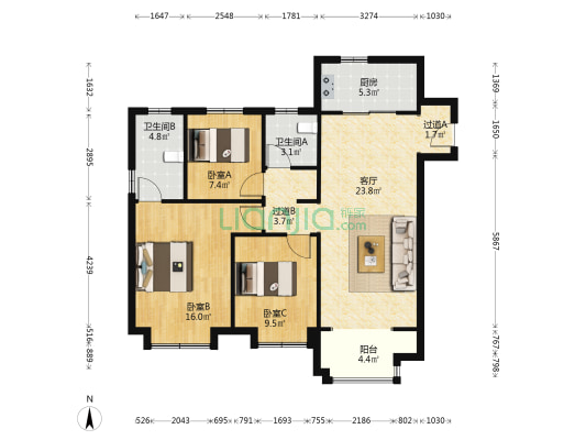 万科滨江都会（秀湾园） 3室1厅2卫 105平方
