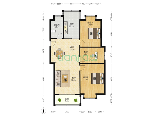 育贤益品 3室2厅1卫 121平方