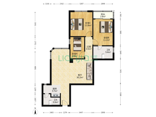 玉带大厦 3室1厅2卫 108平方