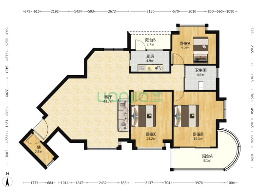 鑫盛大厦(鹿城区) 3室1厅1卫 135平方