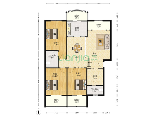 区房地产开发总公司商住楼 3室1厅2卫 156平方