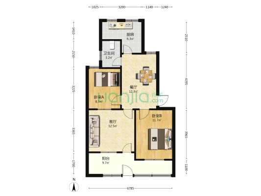 百货公司宿舍楼 2室2厅1卫 66平方