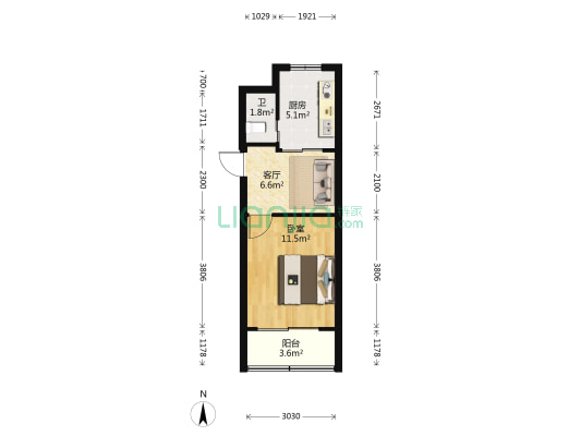 闸弄口东村 1室1厅1卫 34平方