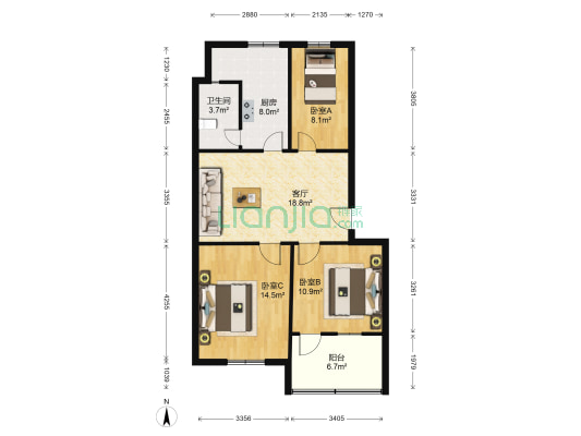 蔡庄家属楼 3室1厅1卫 84平方