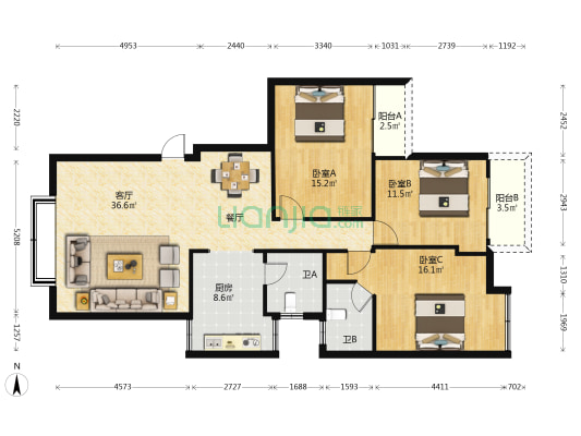 金牛御景 3室1厅2卫 121平方