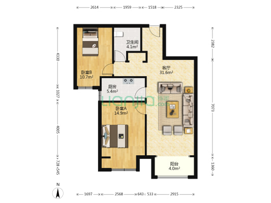 万科蓝山一期 2室1厅1卫 92平方