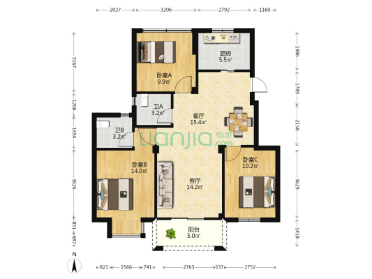 蓬莱雅苑 3室2厅2卫 101平方