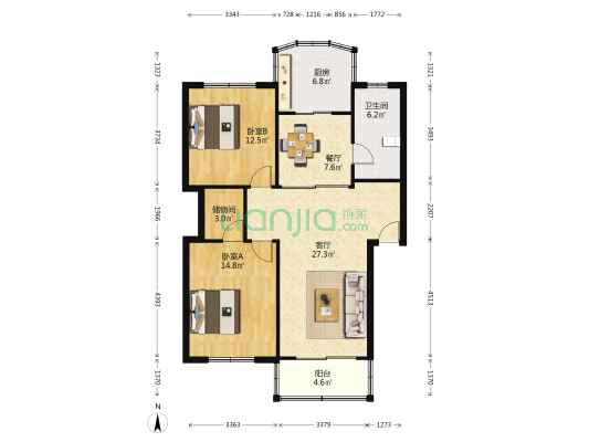 惠浦公寓 2室2厅1卫 99平方