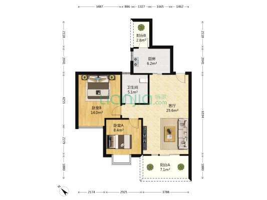 锦苑二期 2室1厅1卫 77平方